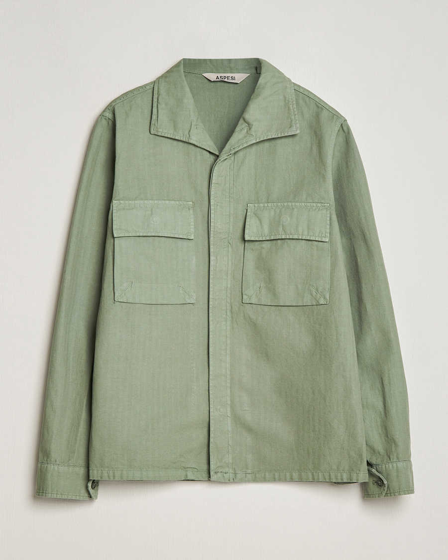 Herre | Jakker | Aspesi | Cotton Herringbone Shirt Jacket Sage