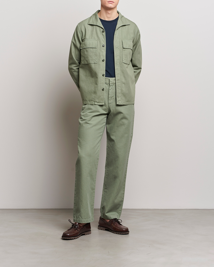 Herre | Jakker | Aspesi | Cotton Herringbone Shirt Jacket Sage
