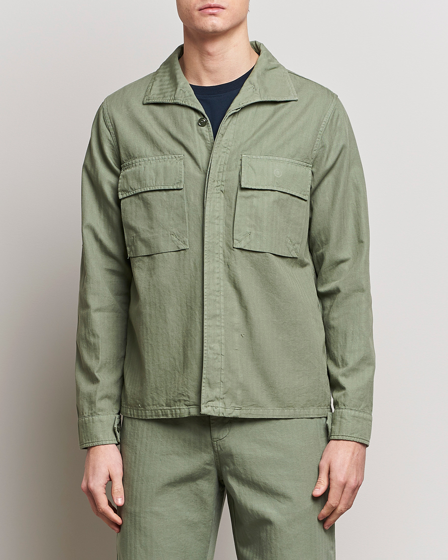 Herre | Moderne jakker | Aspesi | Cotton Herringbone Shirt Jacket Sage