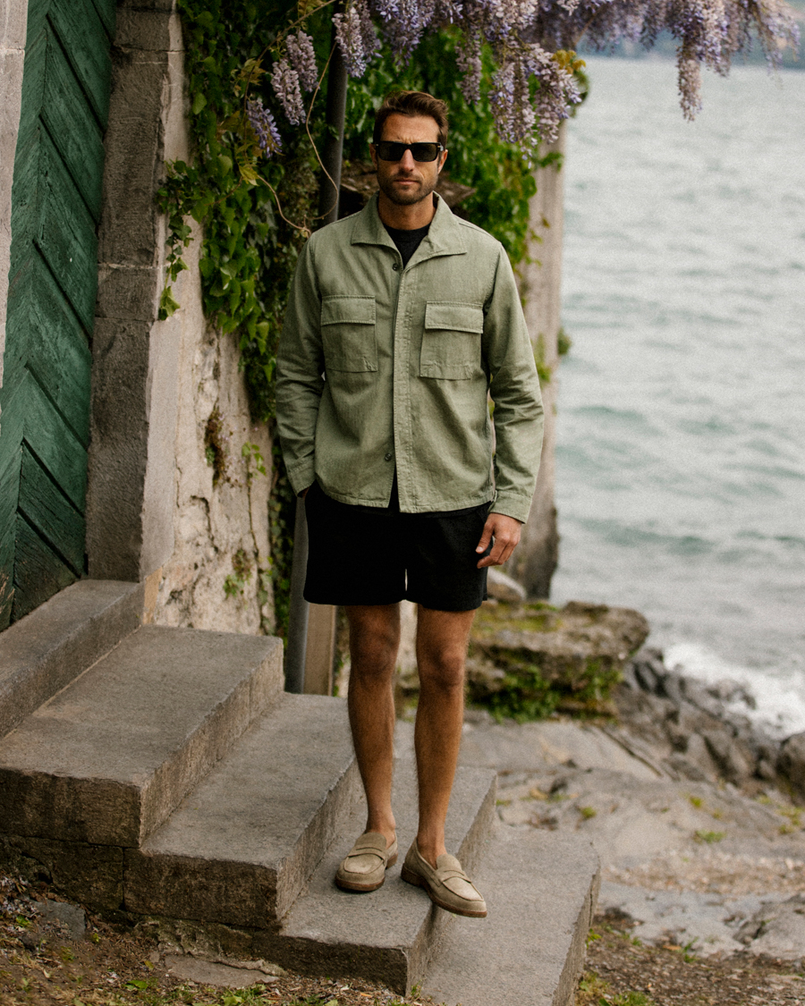 Herre | Jakker | Aspesi | Cotton Herringbone Shirt Jacket Sage