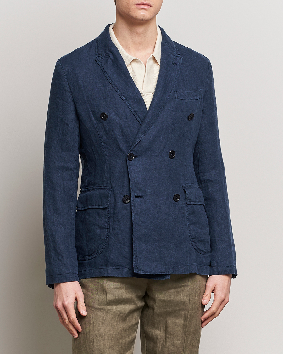 Herre | Italian Department | Aspesi | Sugimoto Double Breasted Hemp Blazer Navy