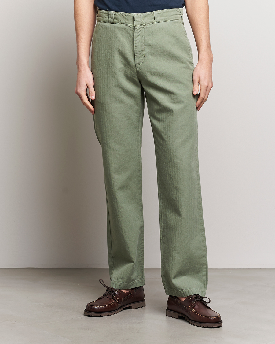 Herre | Tøj | Aspesi | Cotton Herringbone Pants Sage