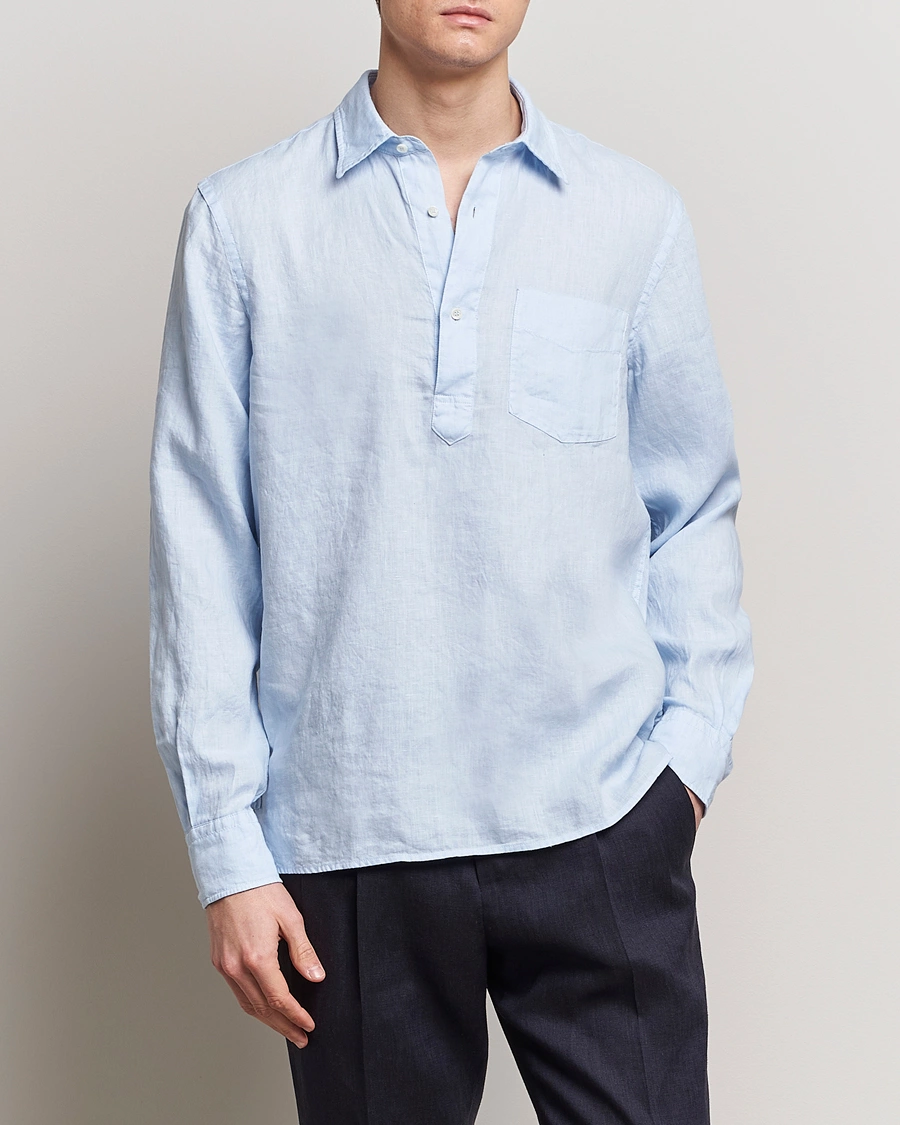 Herre | Tøj | Aspesi | Linen Popover Shirt Light Blue