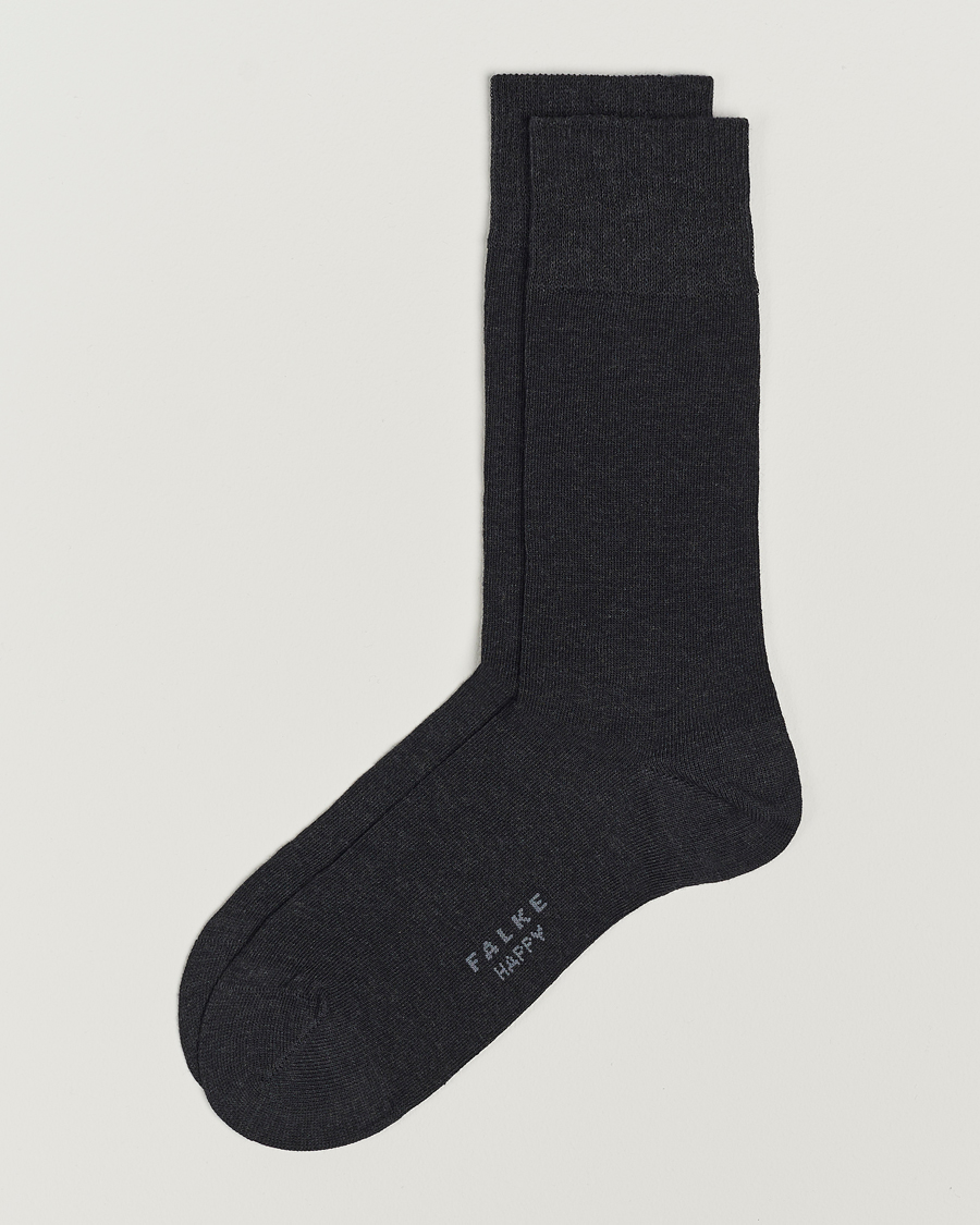 Herre | Strømper | Falke | Happy 2-Pack Cotton Socks Anthracite Melange