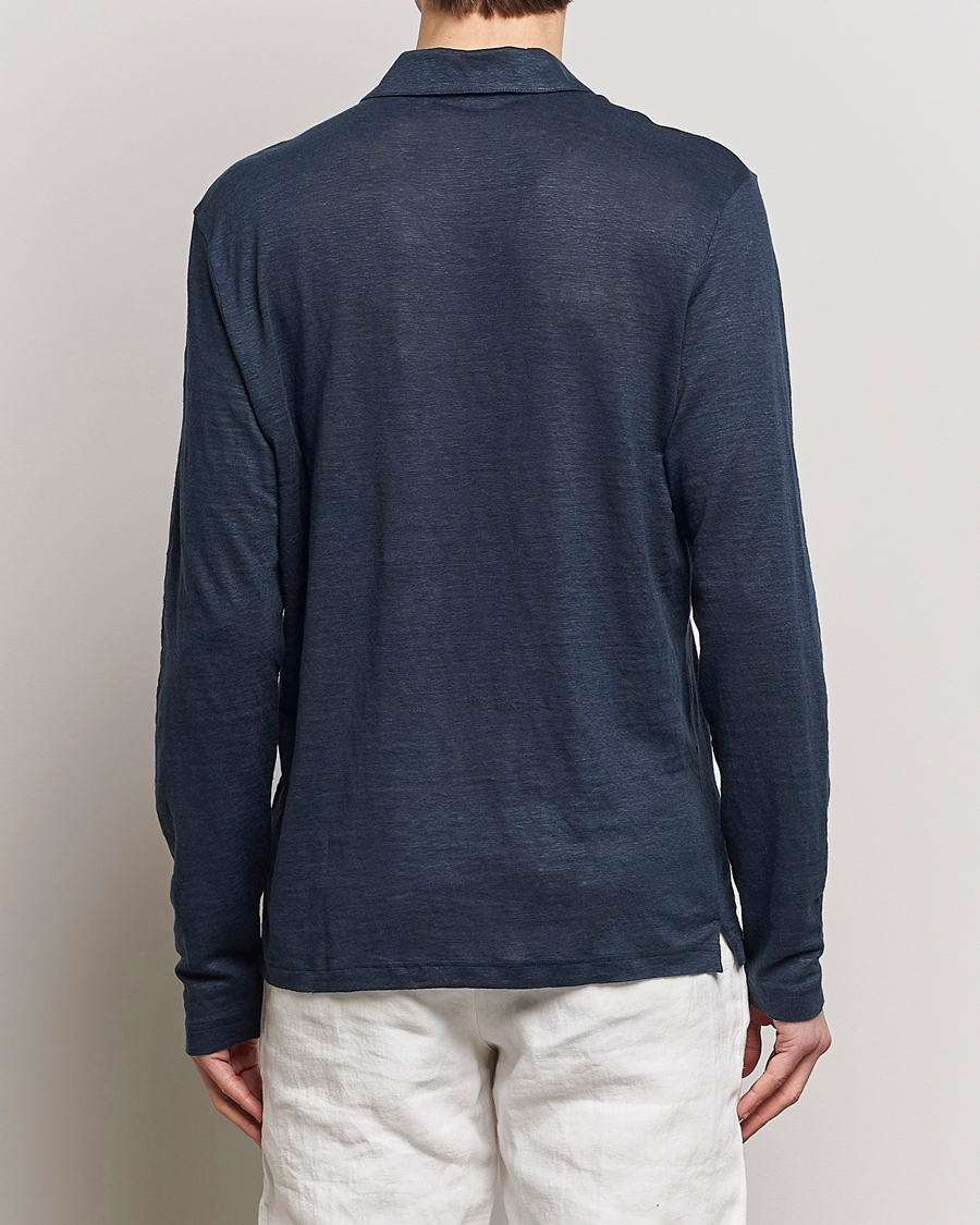 Herre | Trøjer | Gran Sasso | Washed Linen Long Sleeve Polo Navy