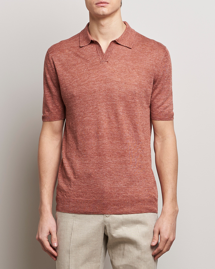 Herre | Gran Sasso | Gran Sasso | Knitted Linen Polo Rust Melange