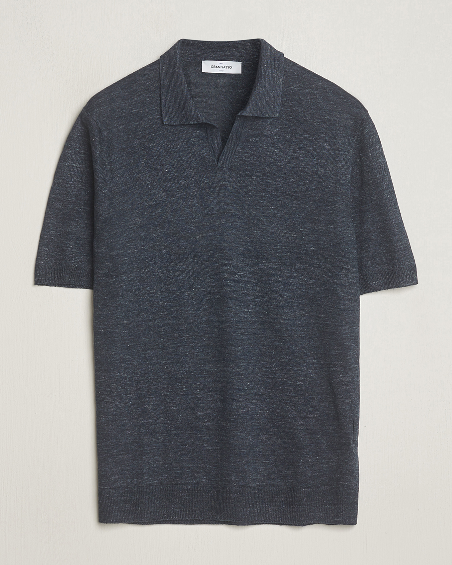 Herre | Polotrøjer | Gran Sasso | Knitted Linen Polo Navy
