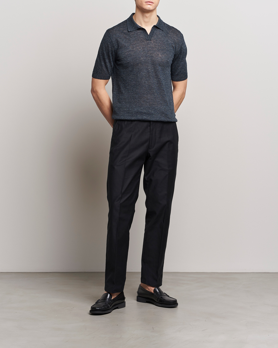 Herre | Polotrøjer | Gran Sasso | Knitted Linen Polo Navy
