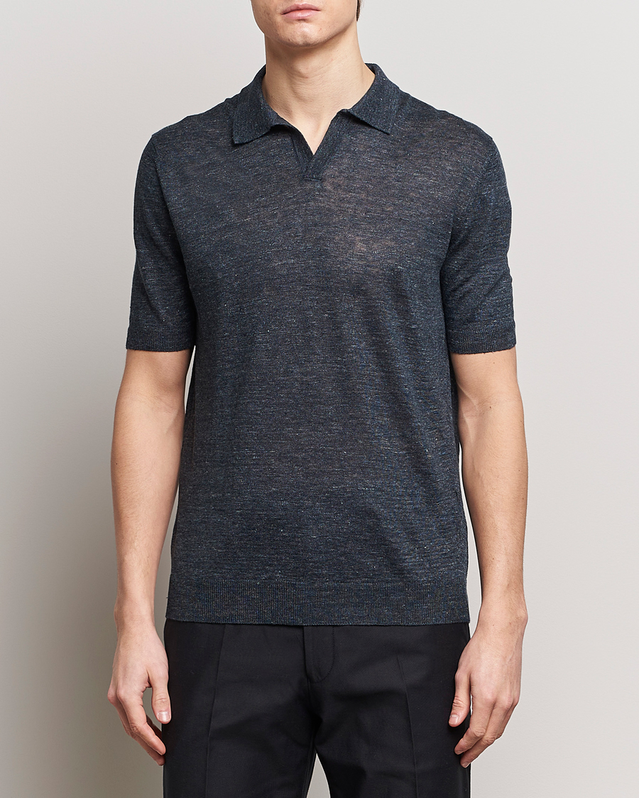 Herre | Polotrøjer | Gran Sasso | Knitted Linen Polo Navy