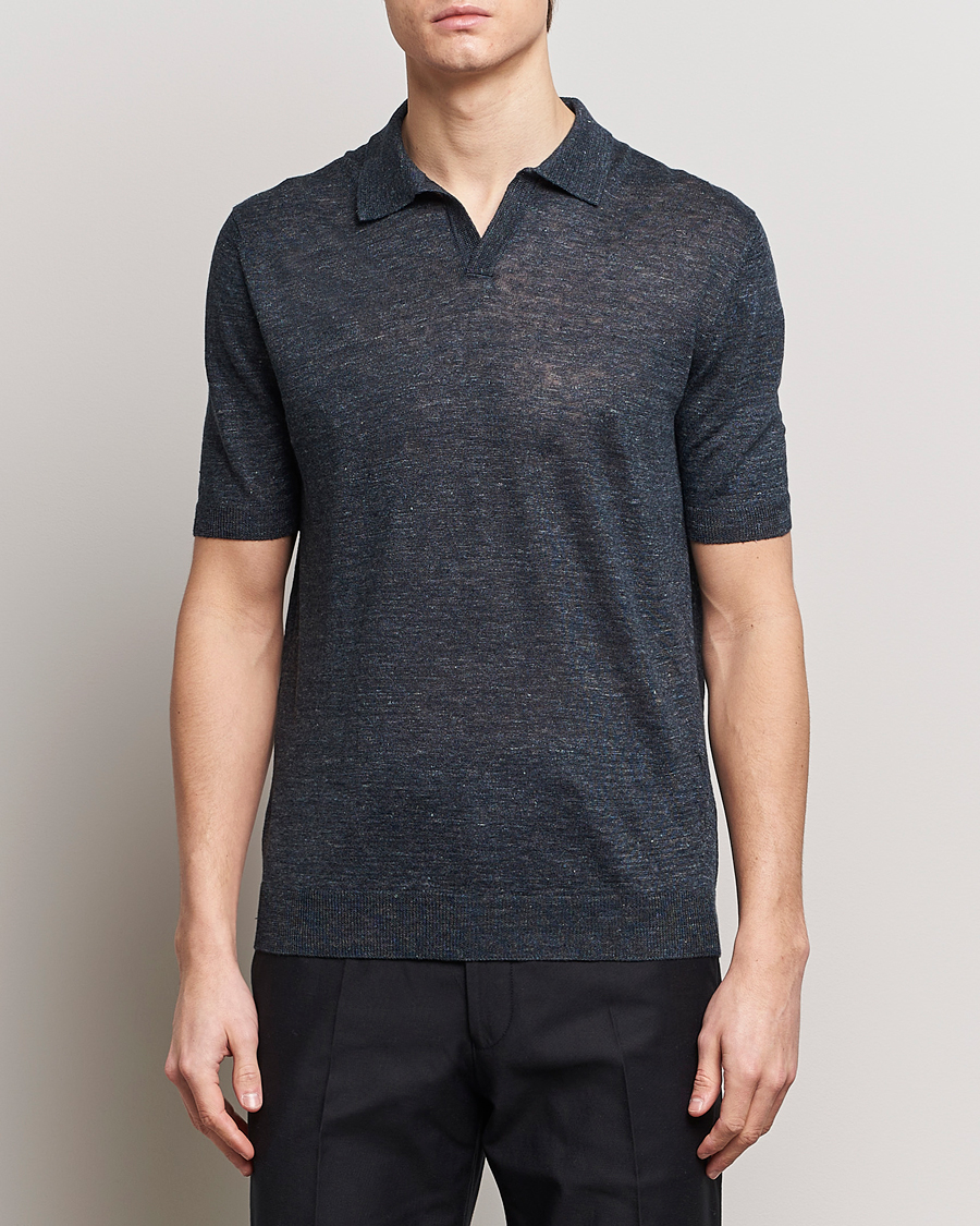 Herre | Kortærmede polotrøjer | Gran Sasso | Knitted Linen Polo Navy