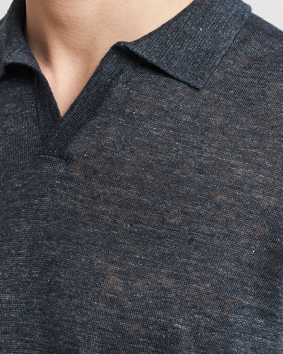 Herre | Polotrøjer | Gran Sasso | Knitted Linen Polo Navy