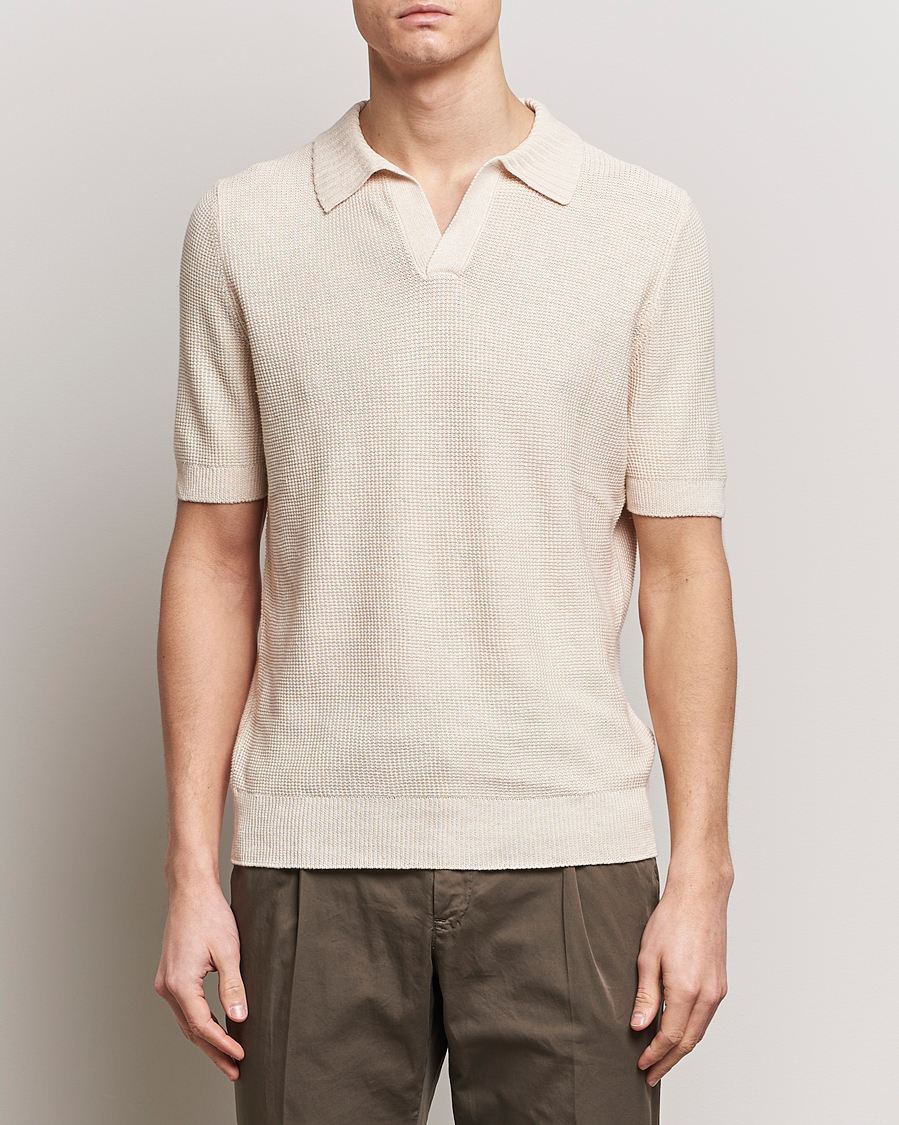 Herre | Kortærmede polotrøjer | Gran Sasso | Linen/Cotton Open Collar Polo Cream