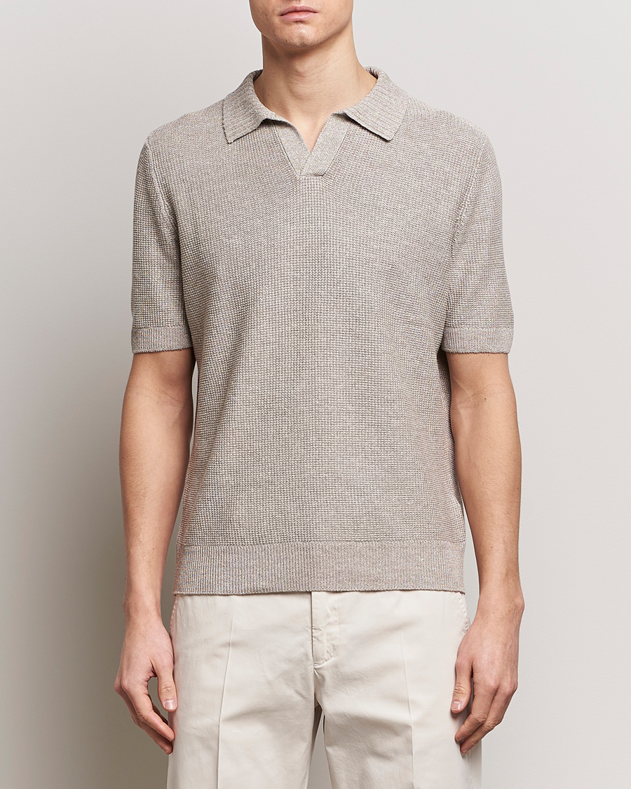 Herre | Kortærmede polotrøjer | Gran Sasso | Linen/Cotton Open Collar Polo Beige Melange