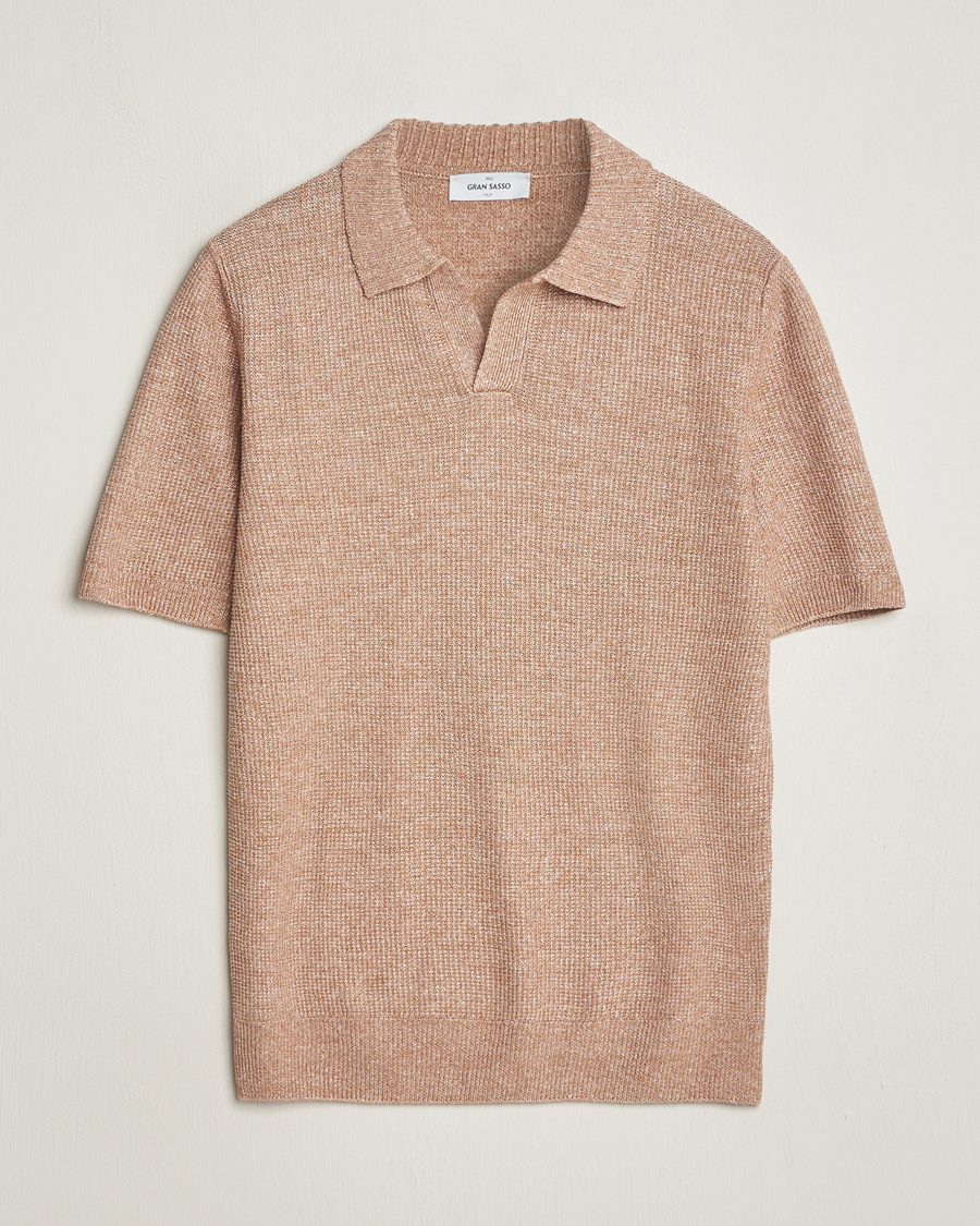 Herre | Polotrøjer | Gran Sasso | Linen/Cotton Open Collar Polo Rust Melange