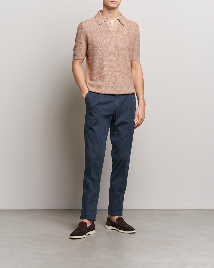 Herre | Polotrøjer | Gran Sasso | Linen/Cotton Open Collar Polo Rust Melange