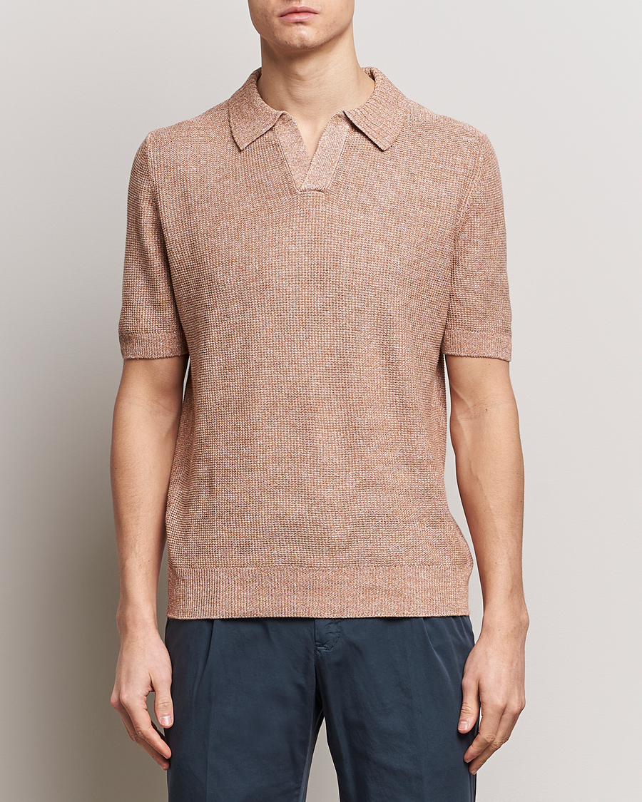 Herre | Polotrøjer | Gran Sasso | Linen/Cotton Open Collar Polo Rust Melange