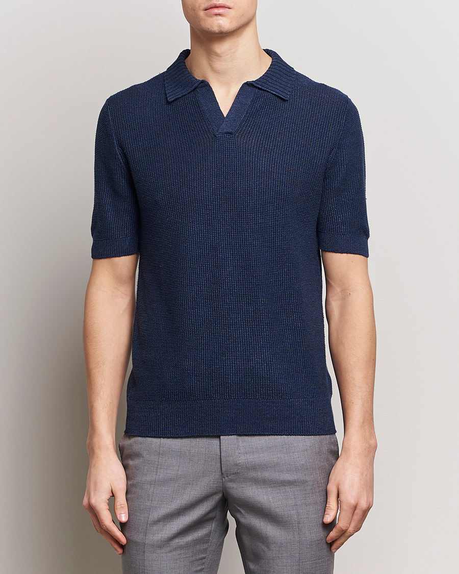 Herre | Tøj | Gran Sasso | Linen/Cotton Open Collar Polo Navy