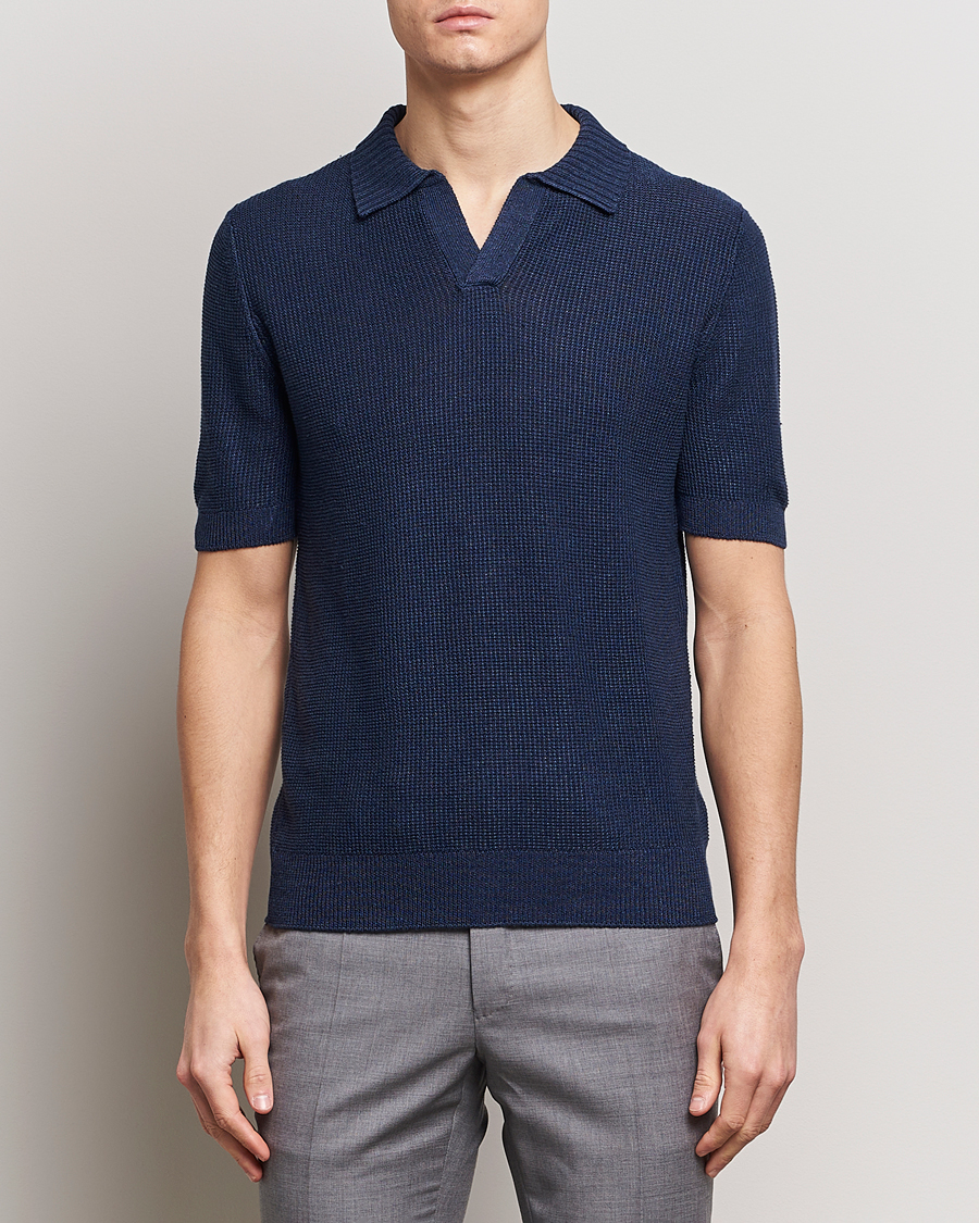 Herre | Polotrøjer | Gran Sasso | Linen/Cotton Open Collar Polo Navy