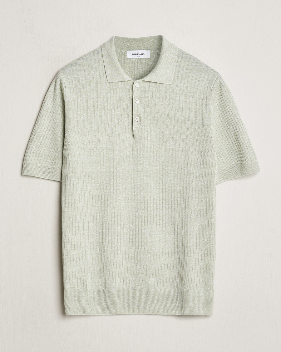 Herre | Polotrøjer | Gran Sasso | Linen/Cotton Structured Polo Light Green