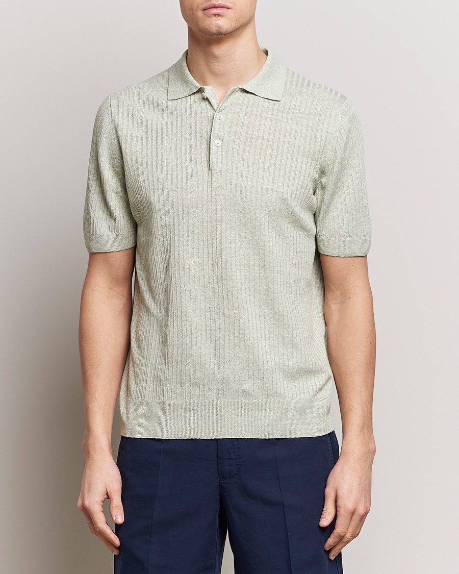 Herre | Kortærmede polotrøjer | Gran Sasso | Linen/Cotton Structured Polo Light Green