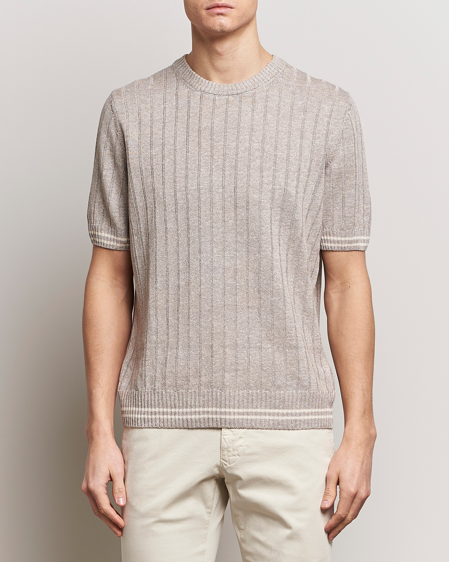 Herre | Tøj | Gran Sasso | Linen/Cotton Structured T-Shirt Beige Melange