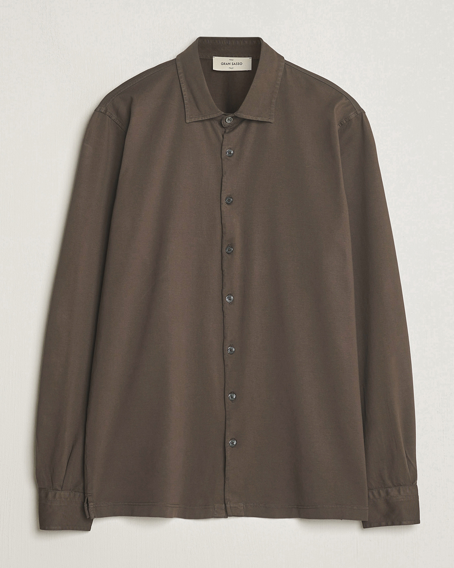 Herr |  | Gran Sasso | Washed Cotton Jersey Shirt Dark Brown