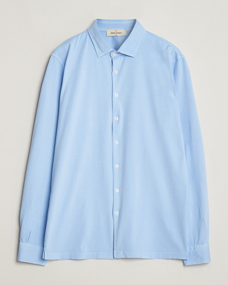 Herre | Skjorter | Gran Sasso | Washed Cotton Jersey Shirt Light Blue
