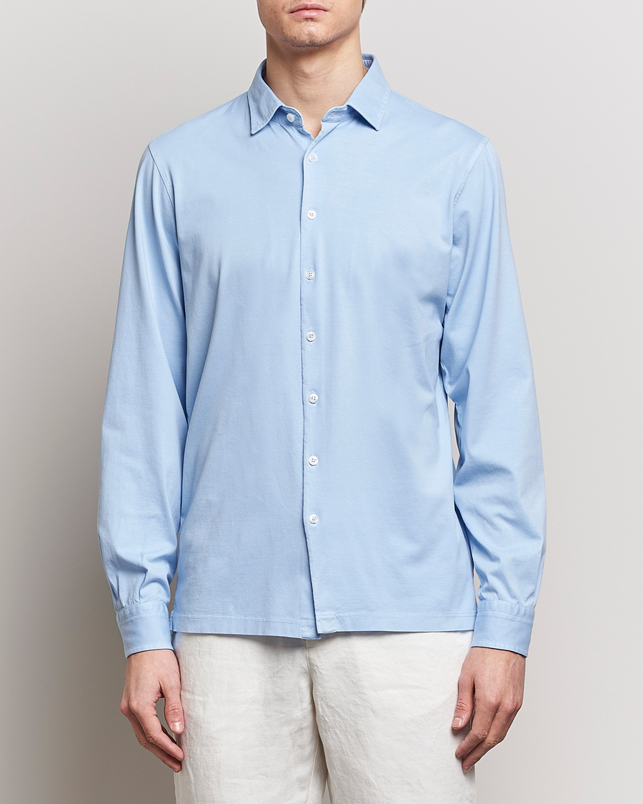 Herre | Italian Department | Gran Sasso | Washed Cotton Jersey Shirt Light Blue