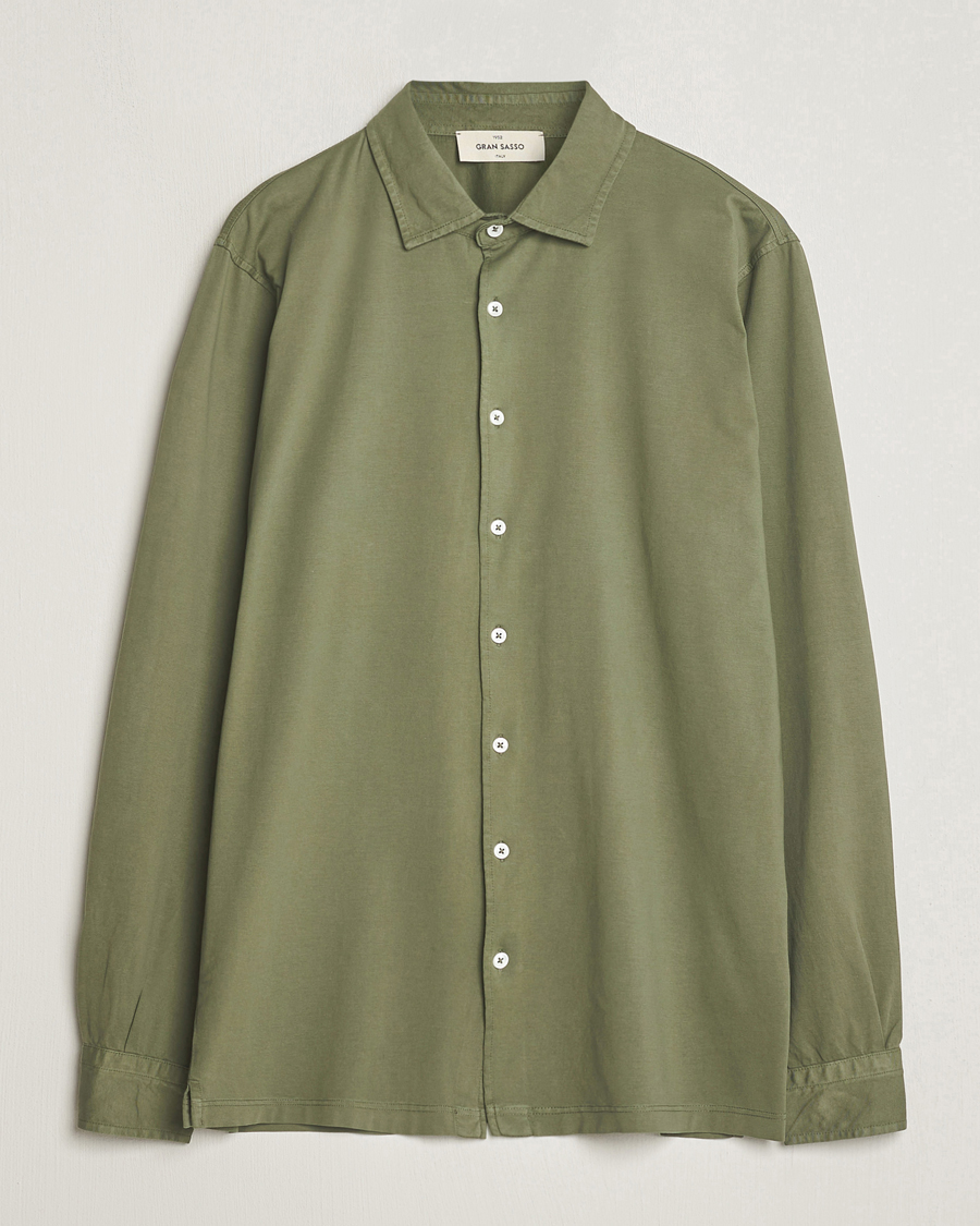 Herre | Skjorter | Gran Sasso | Washed Cotton Jersey Shirt Green