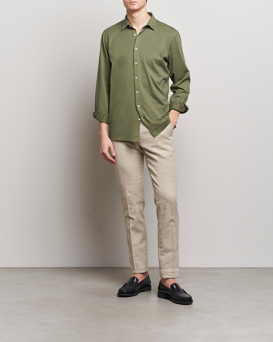 Herre | Skjorter | Gran Sasso | Washed Cotton Jersey Shirt Green