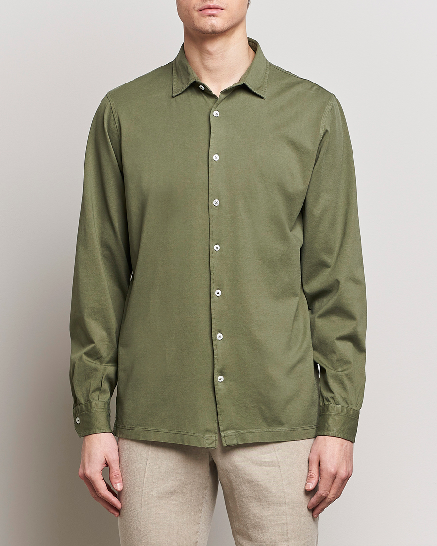 Herre | Skjorter | Gran Sasso | Washed Cotton Jersey Shirt Green