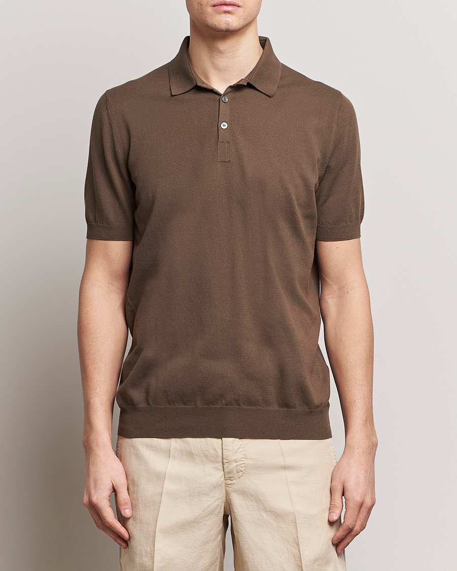 Herre | Polotrøjer | Gran Sasso | Cotton Knitted Polo Dark Brown