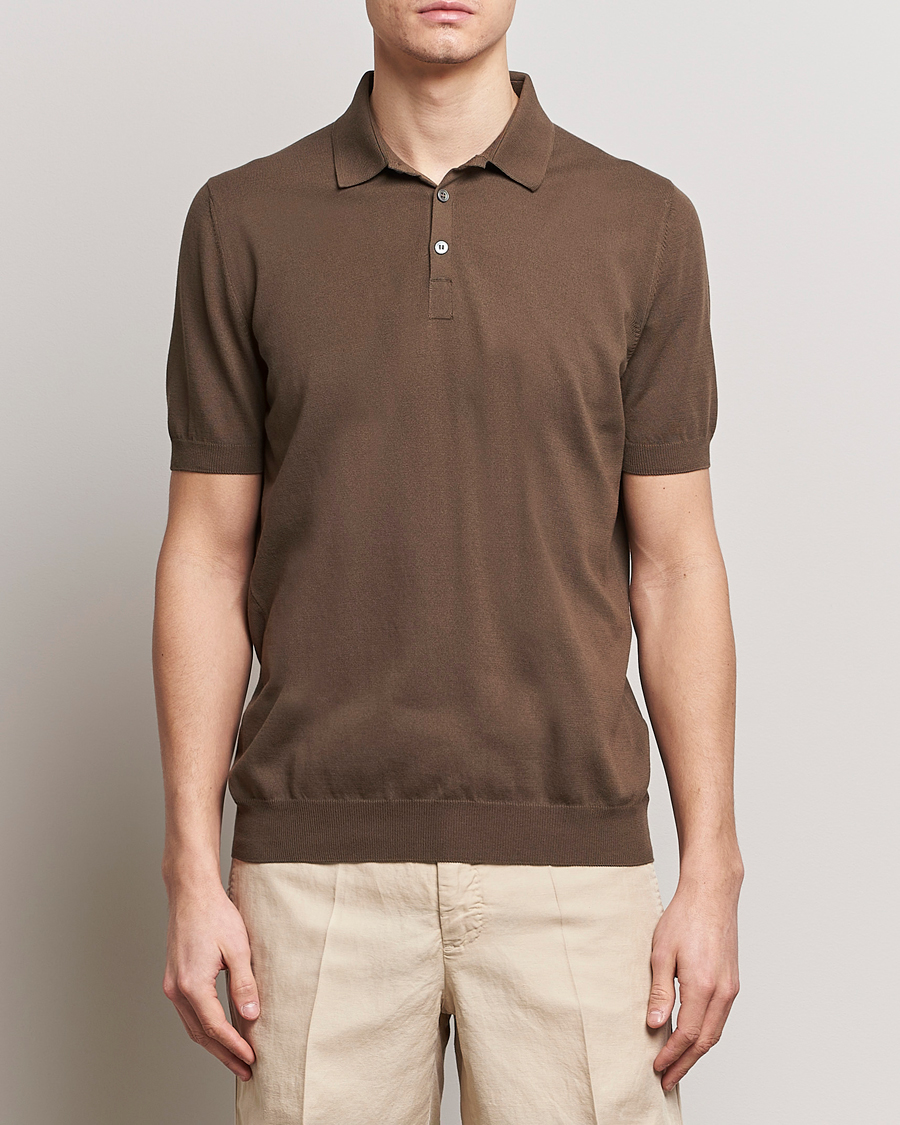 Herre | Gran Sasso | Gran Sasso | Cotton Knitted Polo Dark Brown