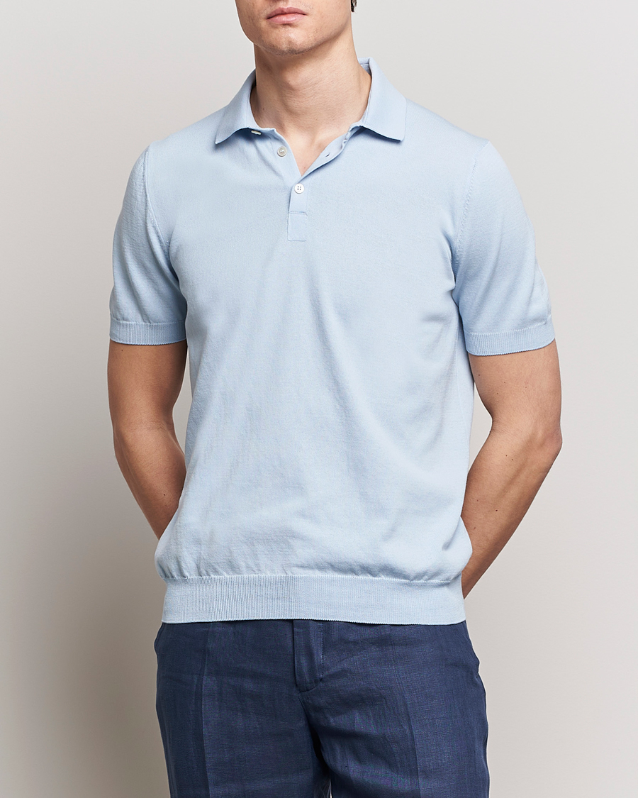 Herre | Polotrøjer | Gran Sasso | Cotton Knitted Polo Light Blue