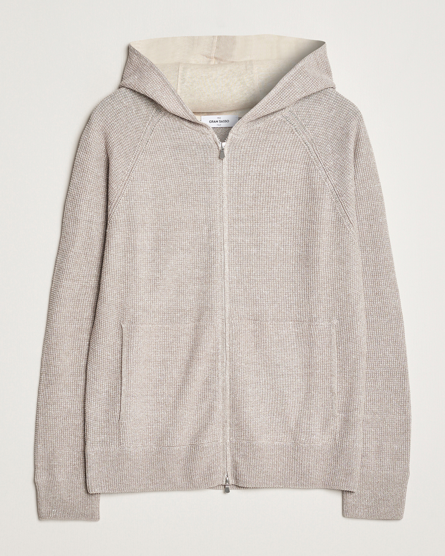 Herre | Trøjer | Gran Sasso | Linen/Cotton Knitted Hooded Full Zip Beige Melange