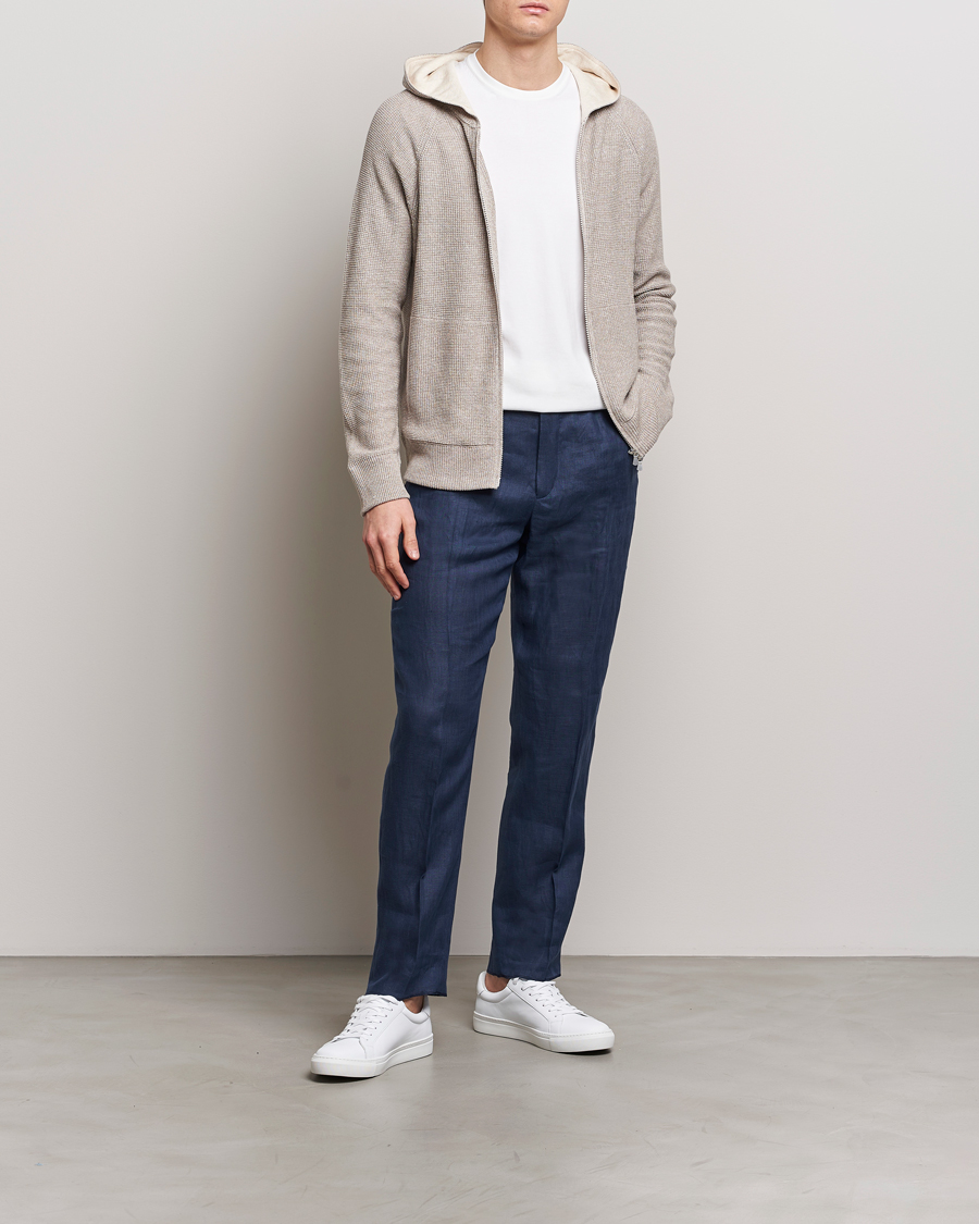 Herre | Trøjer | Gran Sasso | Linen/Cotton Knitted Hooded Full Zip Beige Melange