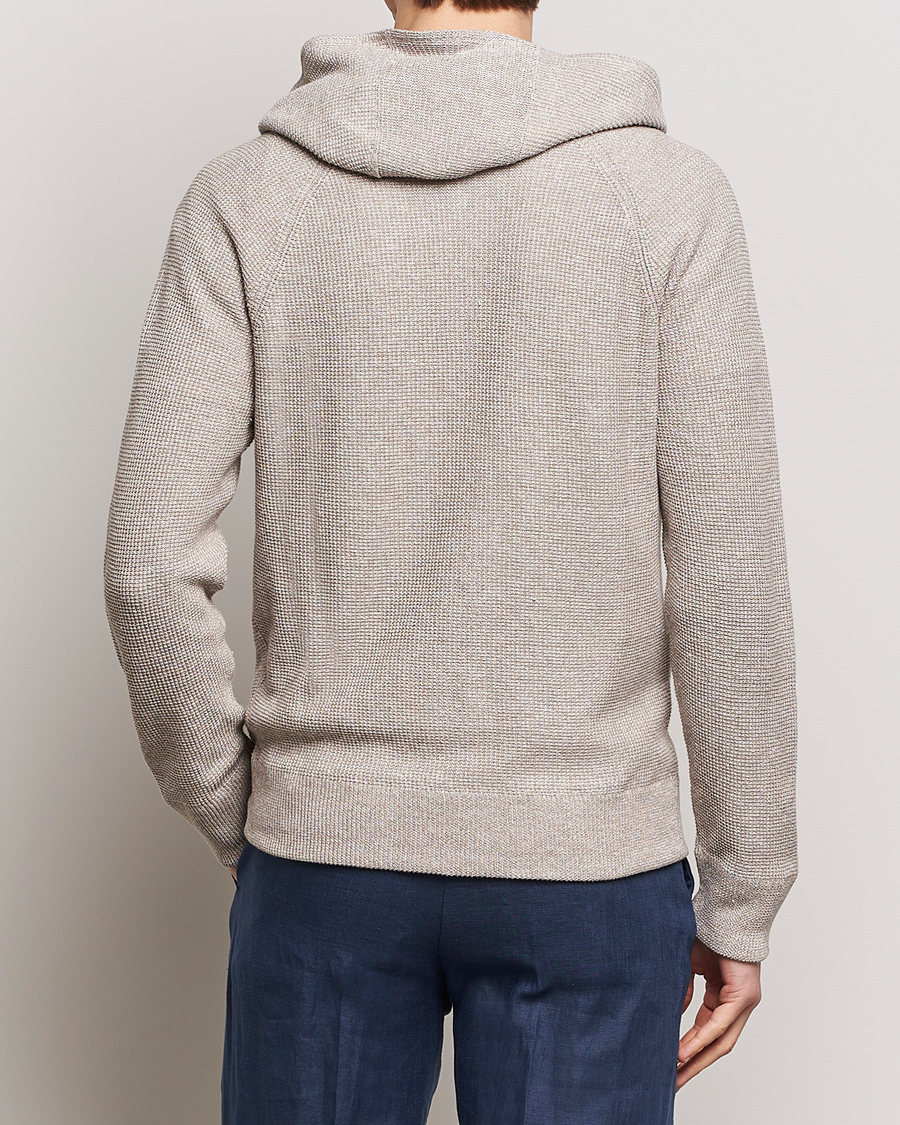 Herre | Trøjer | Gran Sasso | Linen/Cotton Knitted Hooded Full Zip Beige Melange