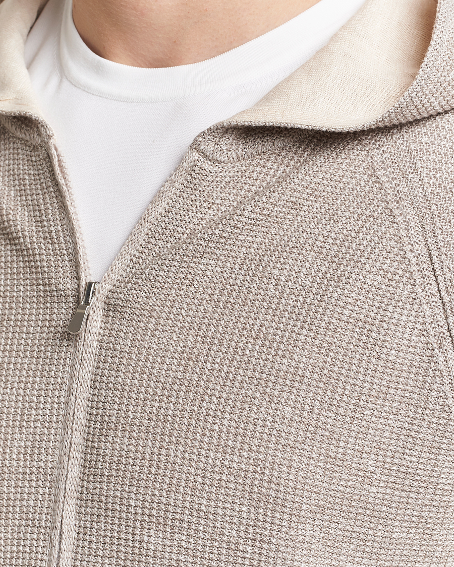 Herre | Trøjer | Gran Sasso | Linen/Cotton Knitted Hooded Full Zip Beige Melange