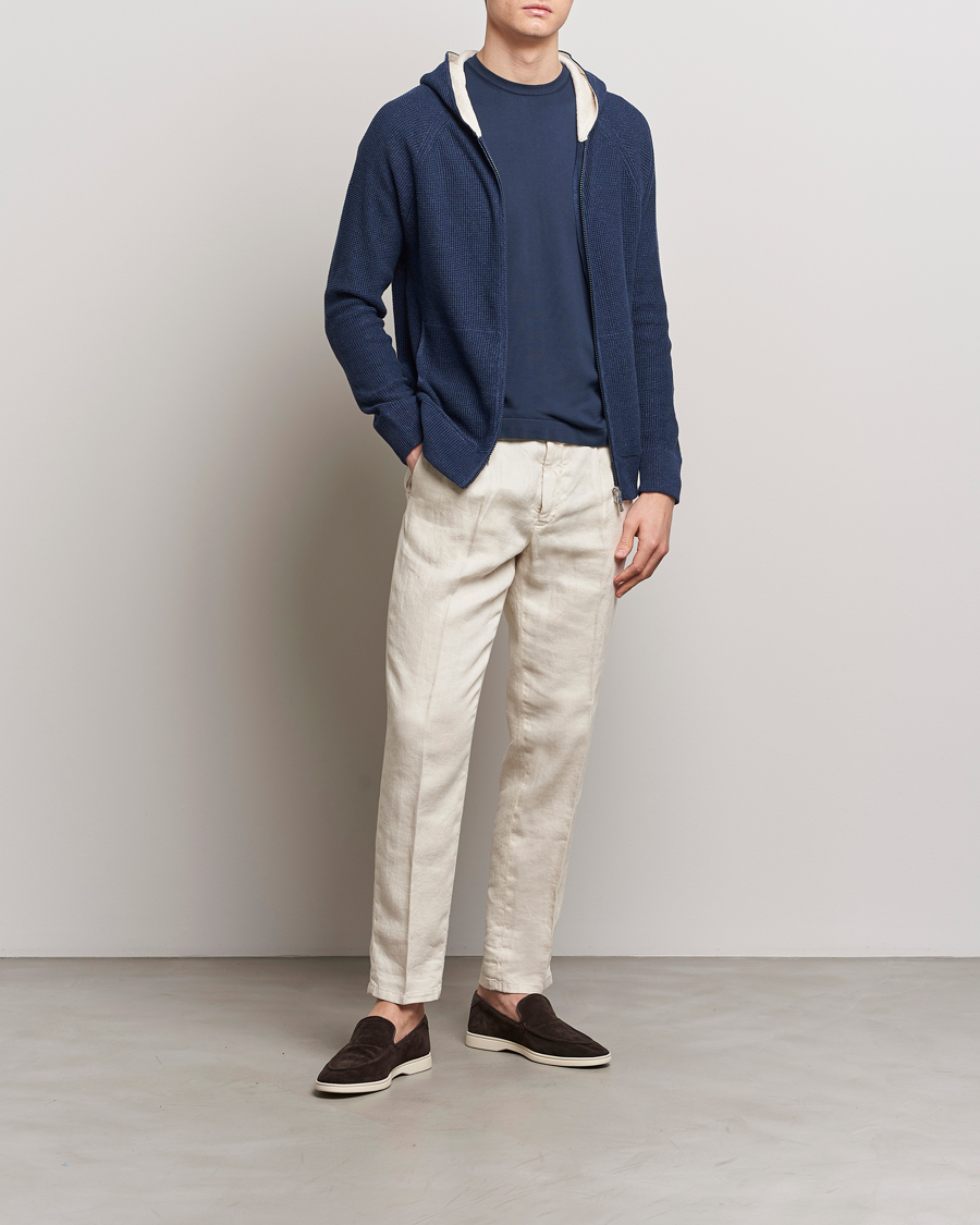 Herre | Trøjer | Gran Sasso | Linen/Cotton Knitted Hooded Full Zip Navy