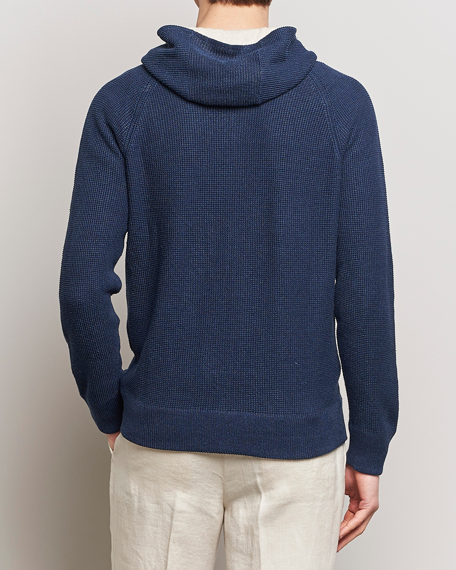 Herre | Trøjer | Gran Sasso | Linen/Cotton Knitted Hooded Full Zip Navy