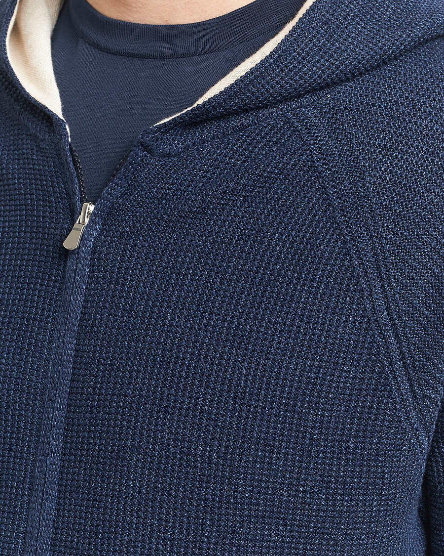 Herre | Trøjer | Gran Sasso | Linen/Cotton Knitted Hooded Full Zip Navy