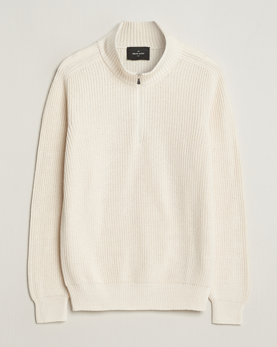 Herre | Trøjer | Gran Sasso | Cotton Heavy Knitted Half Zip Cream