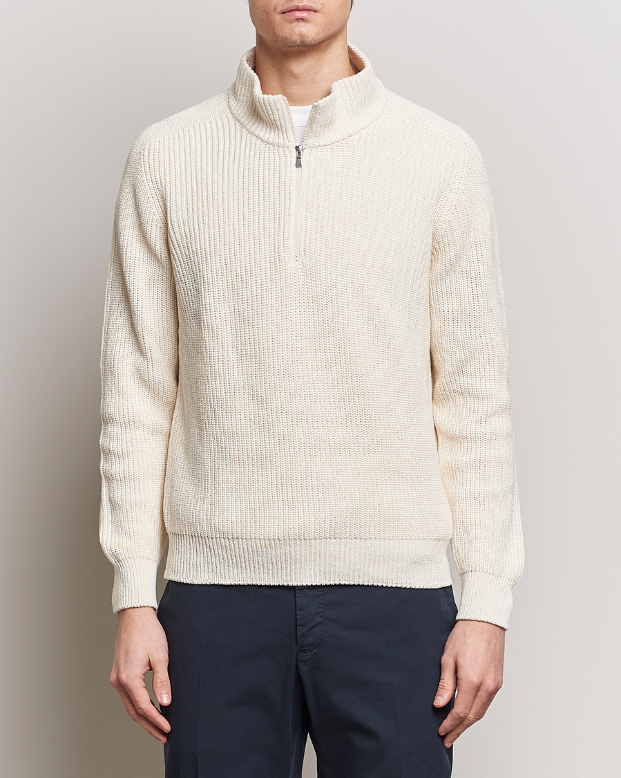 Herre | Trøjer | Gran Sasso | Cotton Heavy Knitted Half Zip Cream