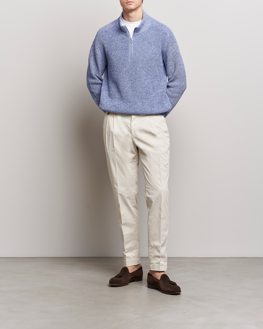 Herre | Trøjer | Gran Sasso | Cotton Heavy Knitted Half Zip Blue Melange