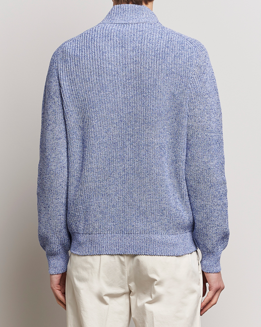 Herre | Trøjer | Gran Sasso | Cotton Heavy Knitted Half Zip Blue Melange