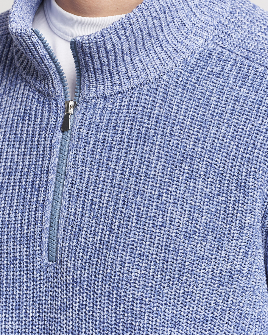 Herre | Trøjer | Gran Sasso | Cotton Heavy Knitted Half Zip Blue Melange