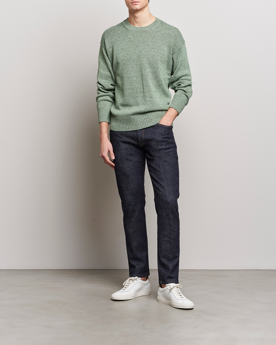 Herre | Trøjer | Gran Sasso | Cotton Heavy Knitted Crew Neck Green Melange