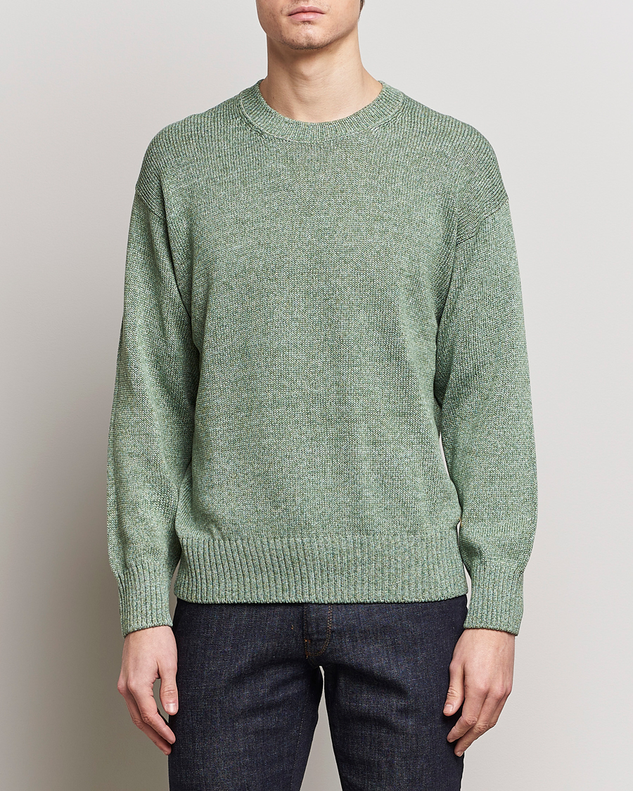 Herre | Tøj | Gran Sasso | Cotton Heavy Knitted Crew Neck Green Melange