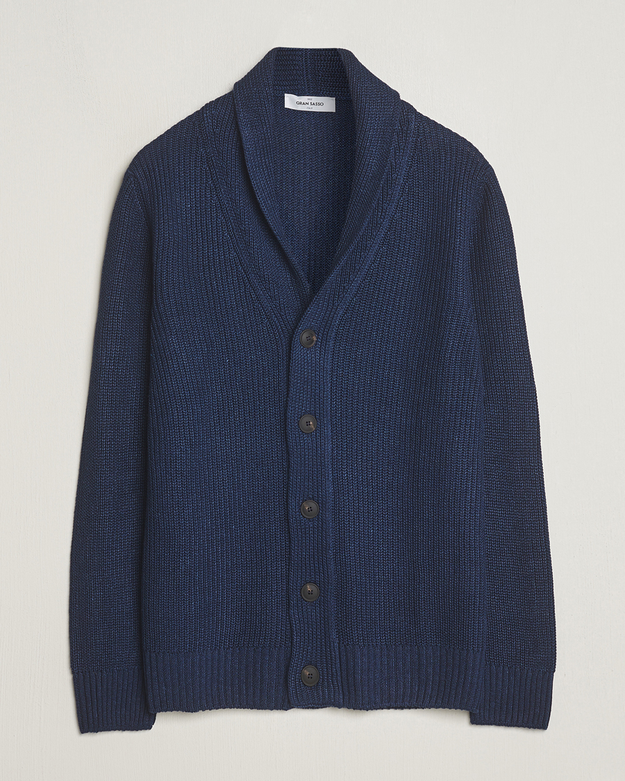 Herre | Trøjer | Gran Sasso | Linen/Cotton Shawl Collar Cardigan Navy