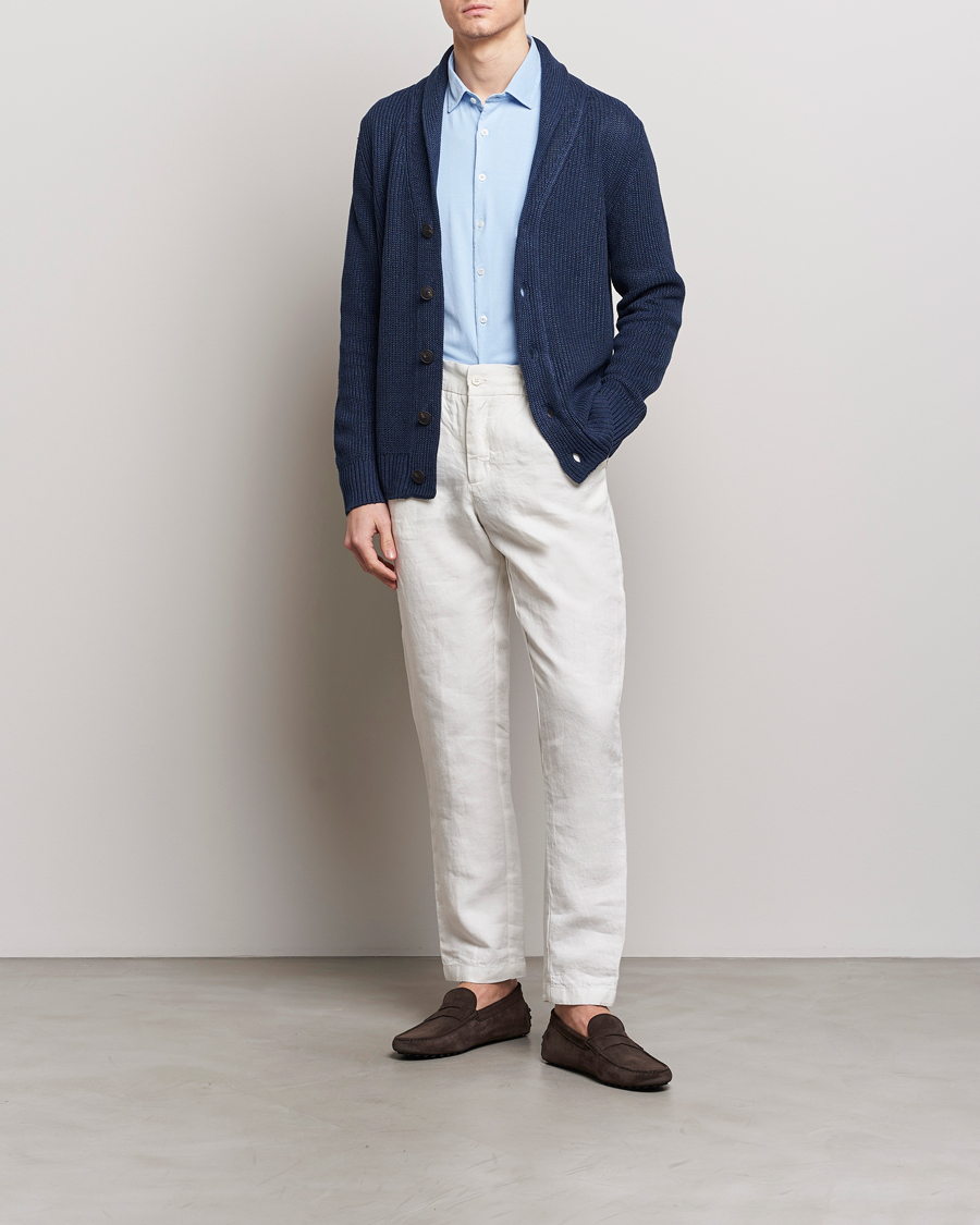 Herre | Trøjer | Gran Sasso | Linen/Cotton Shawl Collar Cardigan Navy